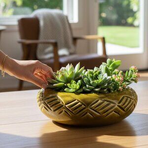 VTG Chic Olive Green Mid-Century McCoy Console Vase for Elegant Home Decor